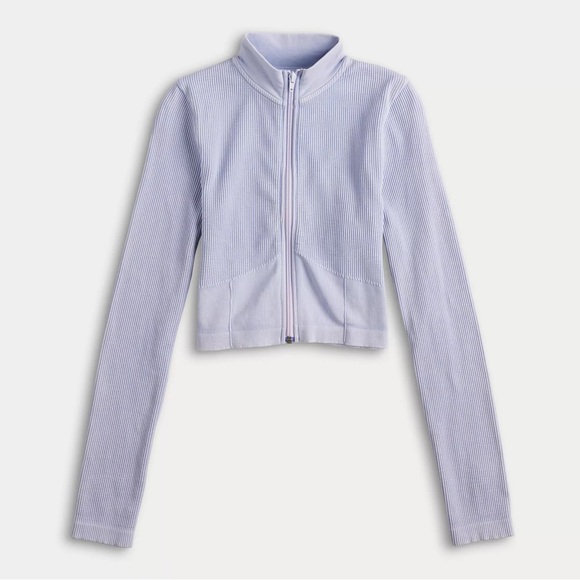 Light Blue Ribbed Zip-Up Jacket - Picture 4 of 7